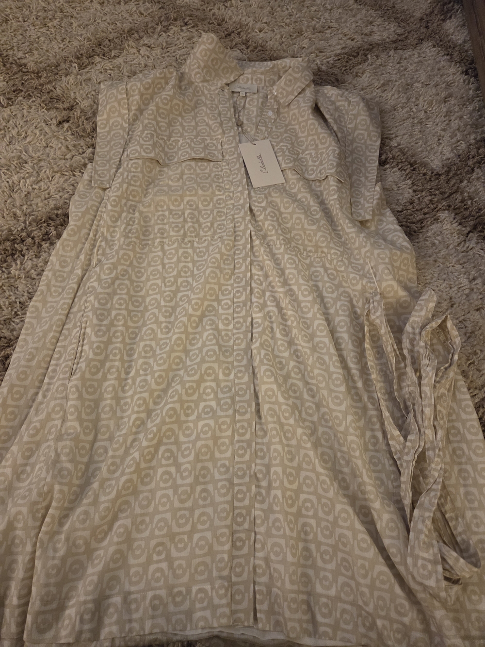 cap sleeve Cream Patterned Shirt Dress with belt